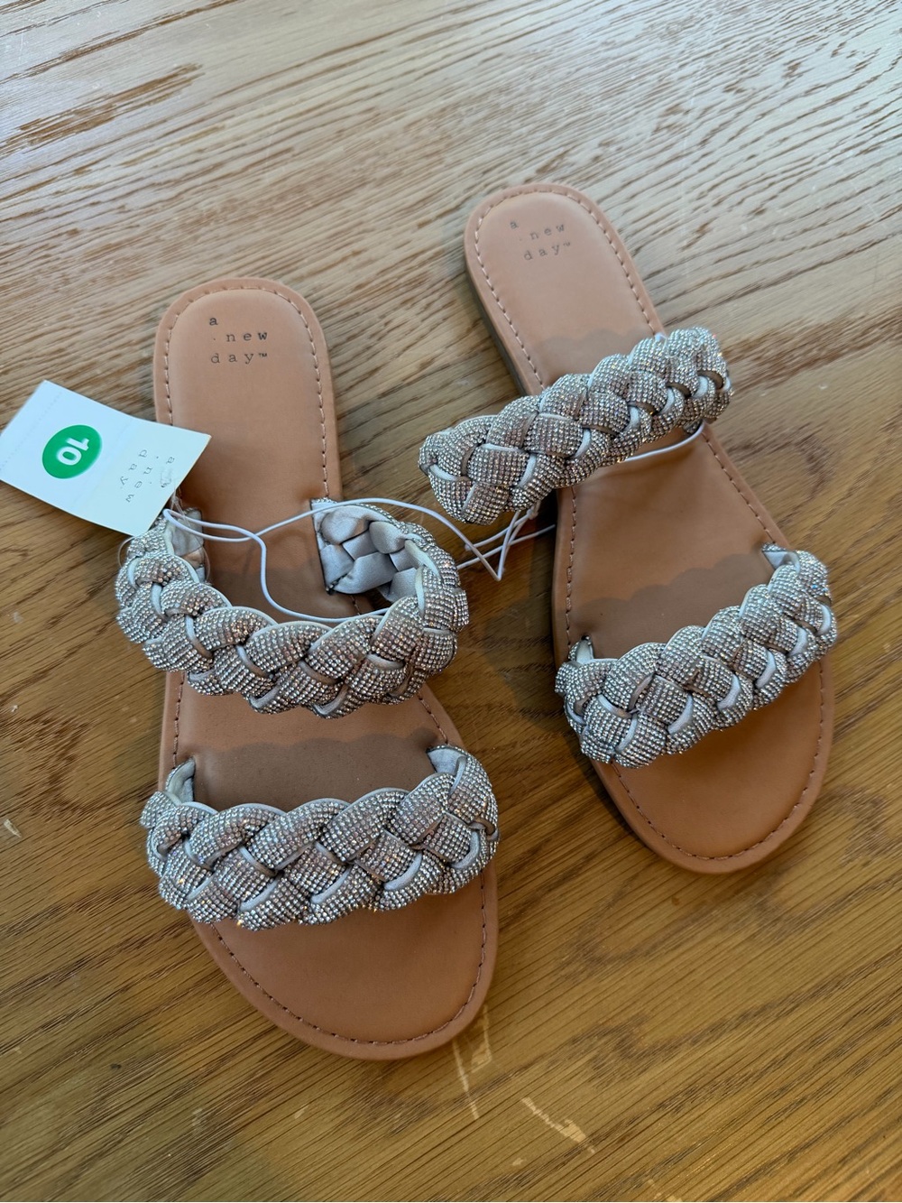 a new day Braided Double-Strap Sandals in Metallic Taupe